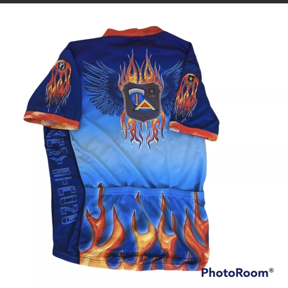 Vintage Primal Wear Cycling Jersey Men's Sz L Blue Army Strong Flames Full Zip - Picture 6 of 13